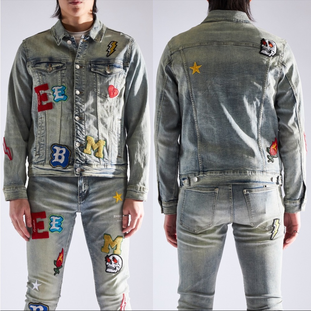 NWT Embellish NYC Devin Denim Patch Jacket  Size Med